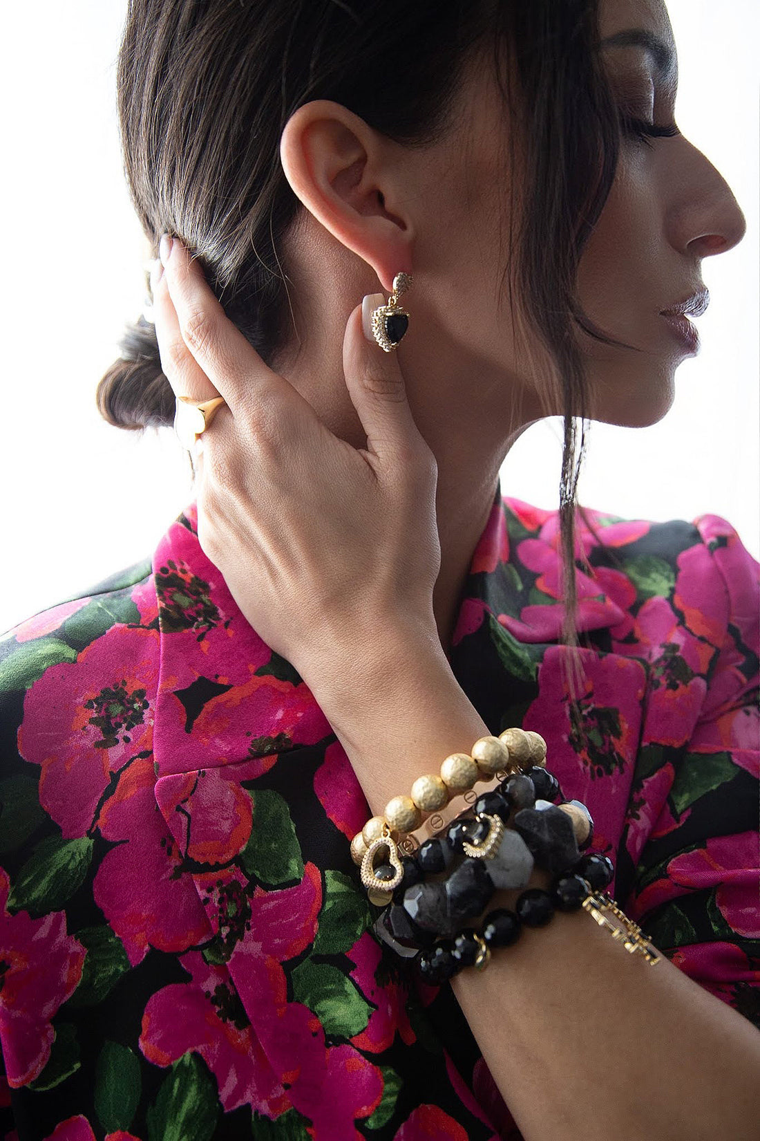 Black Pavé Heart Drop Earrings