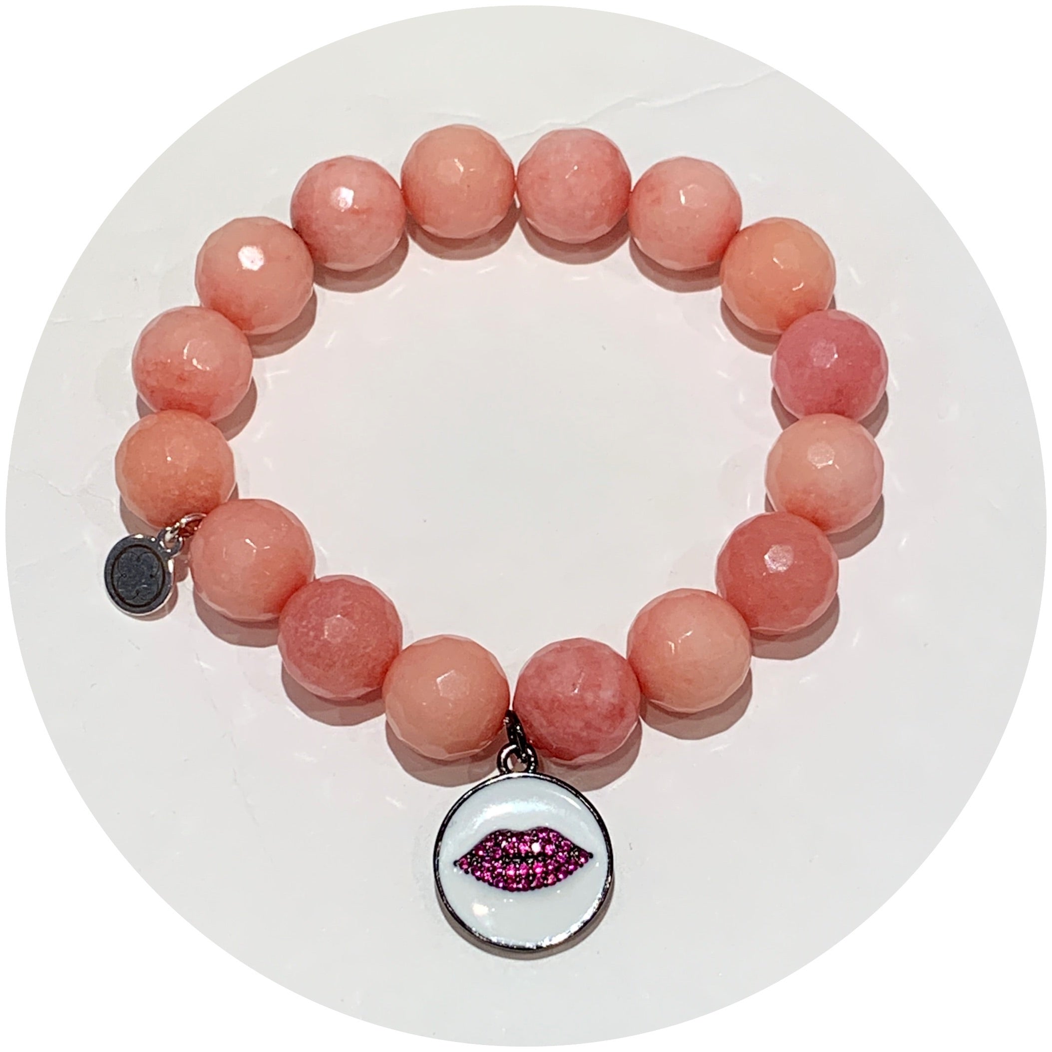 Rose Pink Jade with Pavé Enamel Lip Pendant - Oriana Lamarca LLC