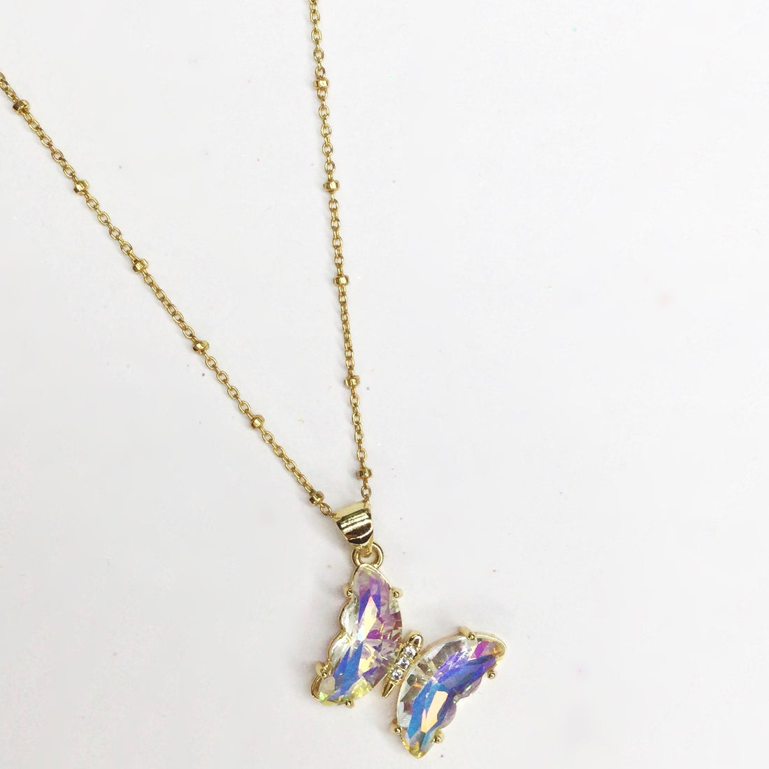 Opal Glass Butterfly Necklace