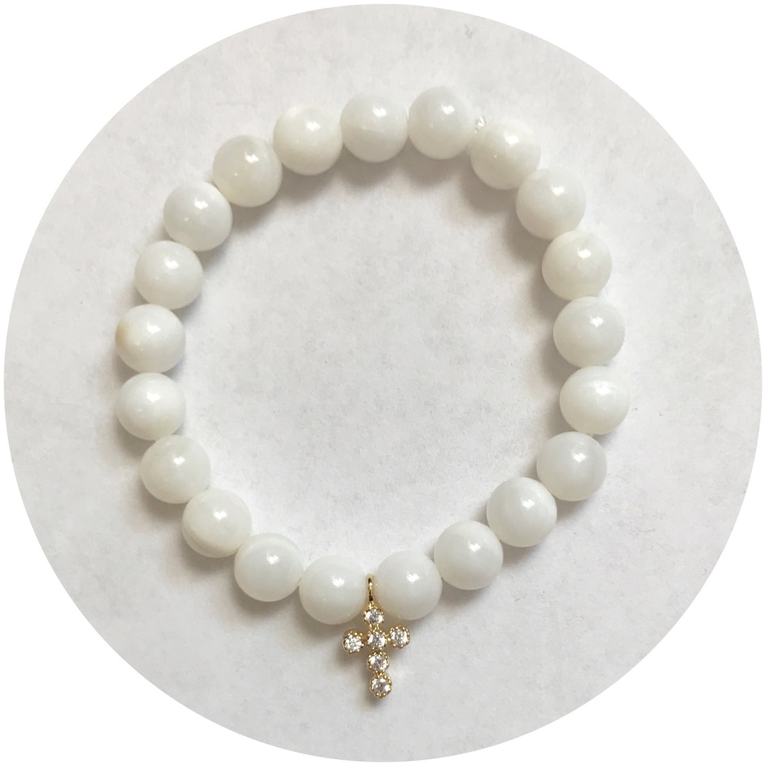 Mini Mother of Pearl with Mini Pavé Gold Cross Pendant *For NewBorns* - Oriana Lamarca LLC