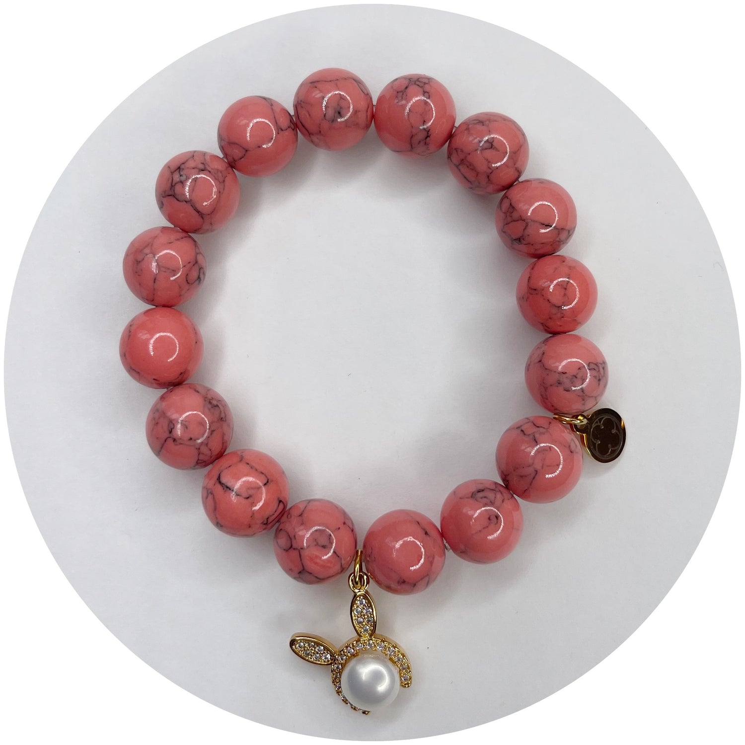 Coral Pink Howlite with Pavé Bunny Ears