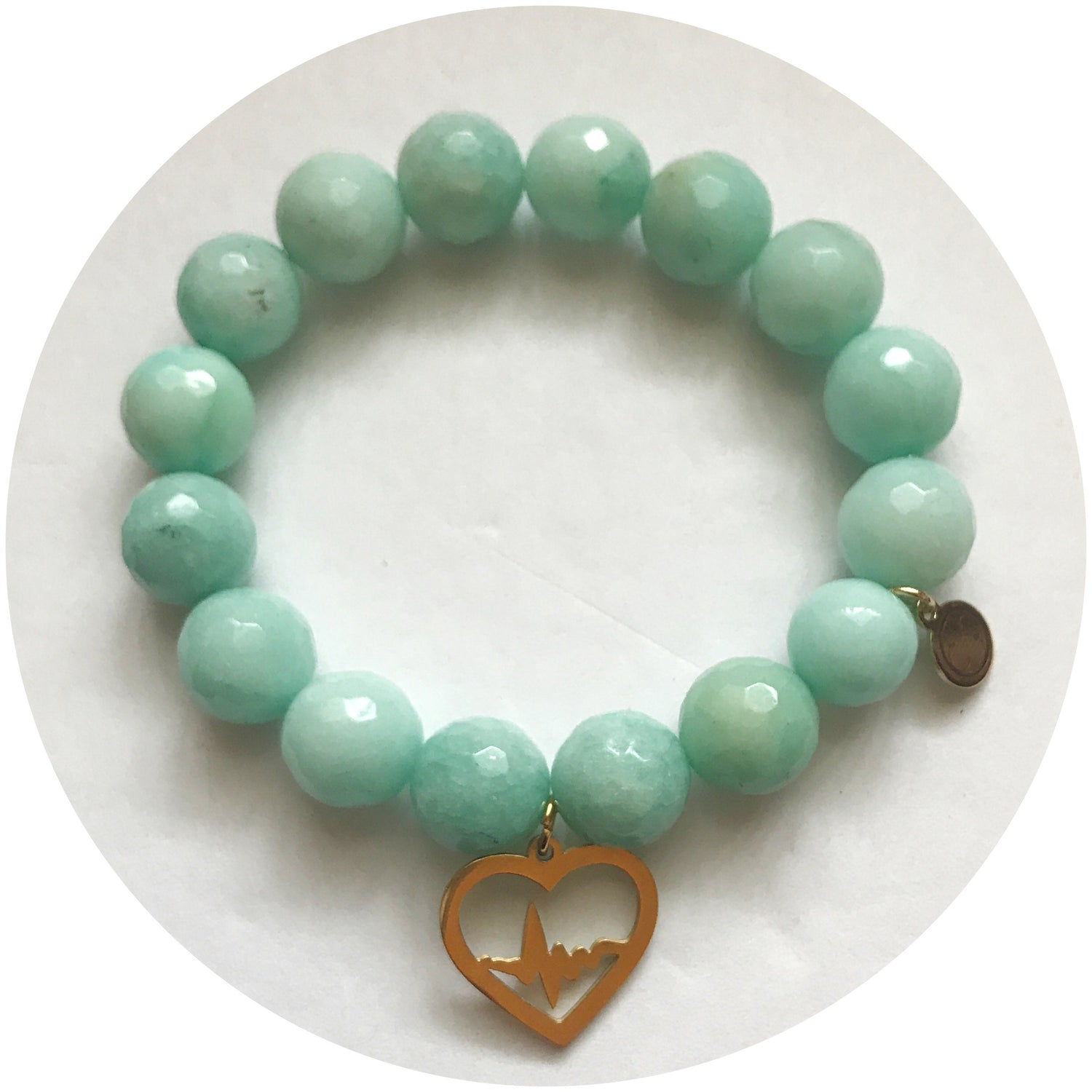 Jannone Nurse Scholarship Sea Foam Green Jade with Gold Heartbeat Heart Pendant - Oriana Lamarca LLC