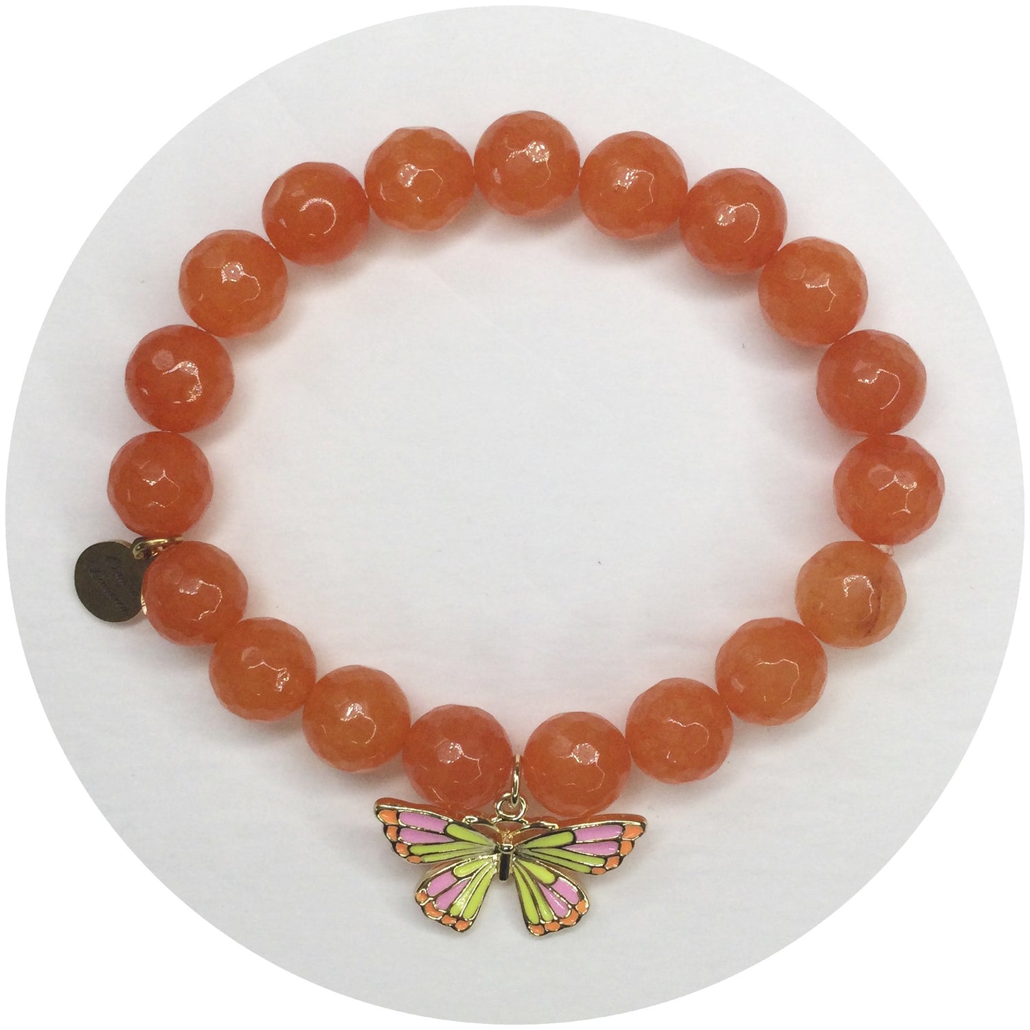 Orange Jade with Enamel Butterfly Pendant