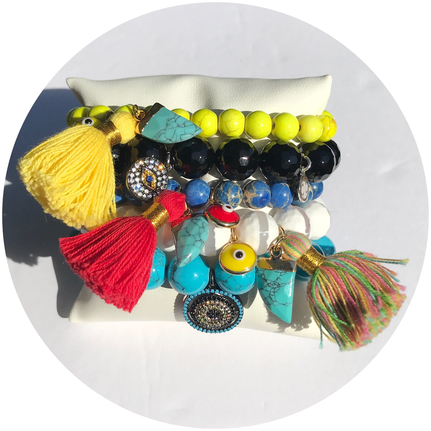 Yellow Howlite with Yellow Tassel and Turquoise Horn Pendant – Oriana ...