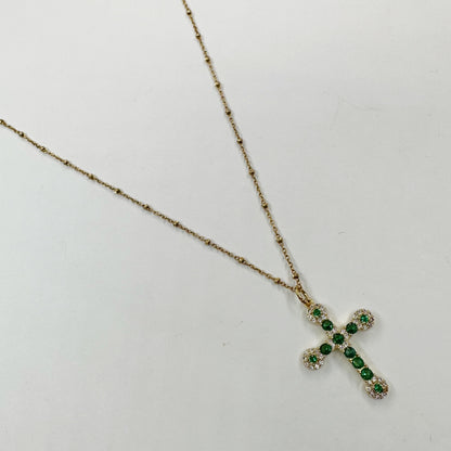 Emerald Pavé Cross Necklace