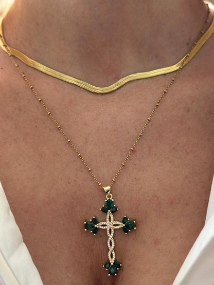 Emerald Pavè Twisted Cross Necklace