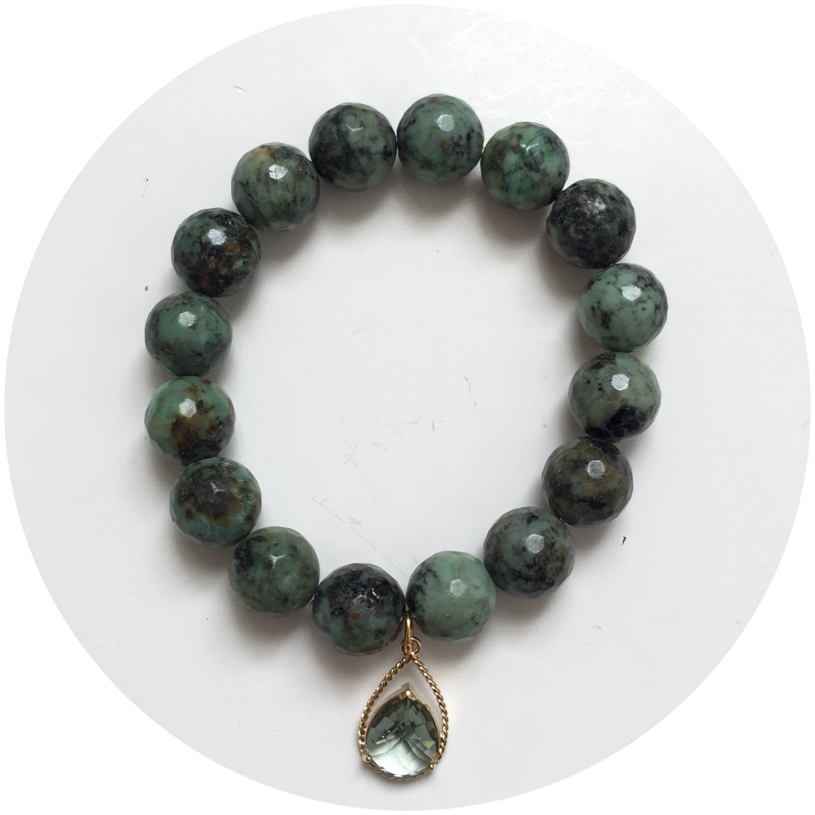 African Turquoise with Faceted Grey Glass Teardrop - Oriana Lamarca LLC