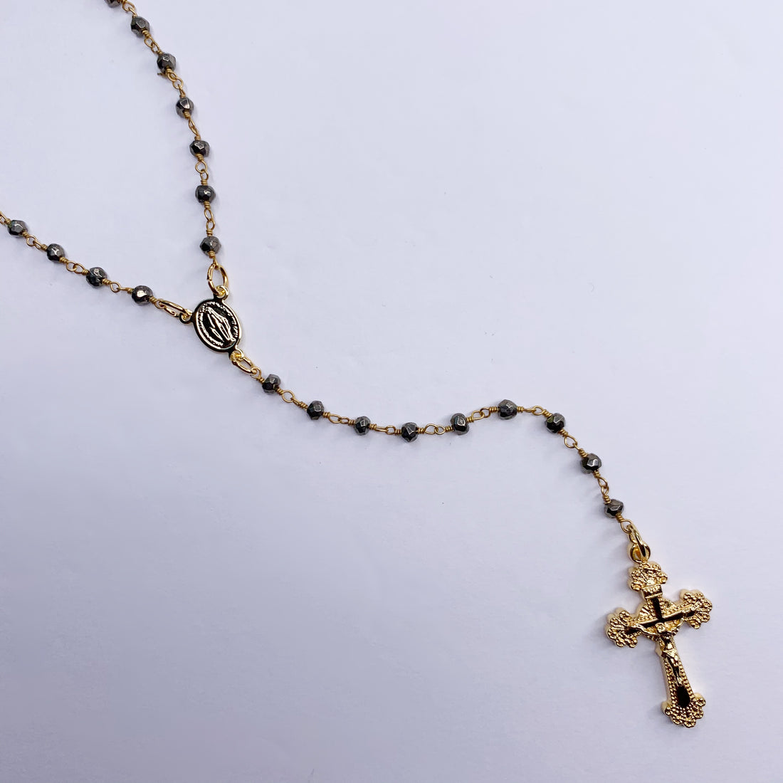 Pyrite Beaded Rosary Necklace