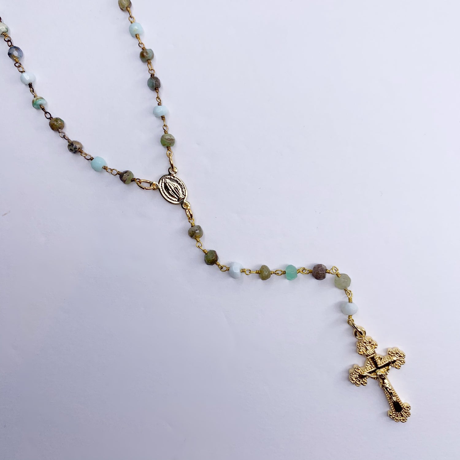 Amazonite Beaded Rosary Necklace